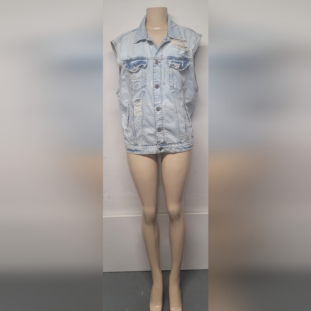 Divided H&M Grunge Distressed Denim Jean Vest M